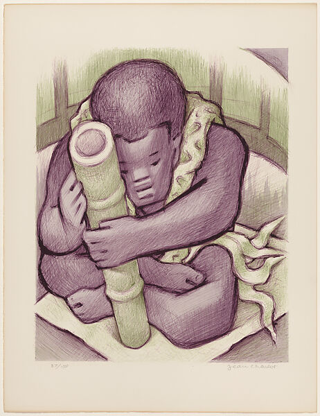 Plate 1: Bamboo pipe player (Tuki Derua), Jean Charlot (French, Paris 1898–1979 Honolulu, Hawaii), Color lithograph 