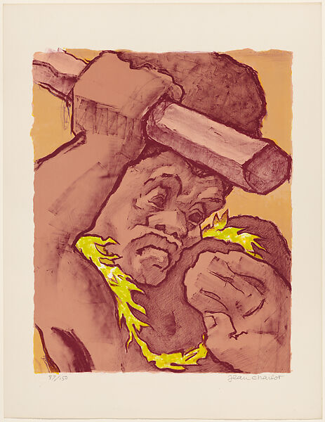 Plate 5: Ancient warrior (Tagane Dauravuravu), Jean Charlot (French, Paris 1898–1979 Honolulu, Hawaii), Color lithograph 