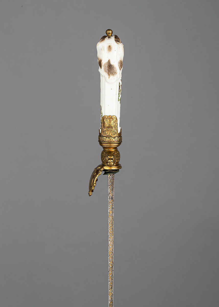 Hunting Sword, Steel, brass, gold, porcelain, pigments, German, Saxony