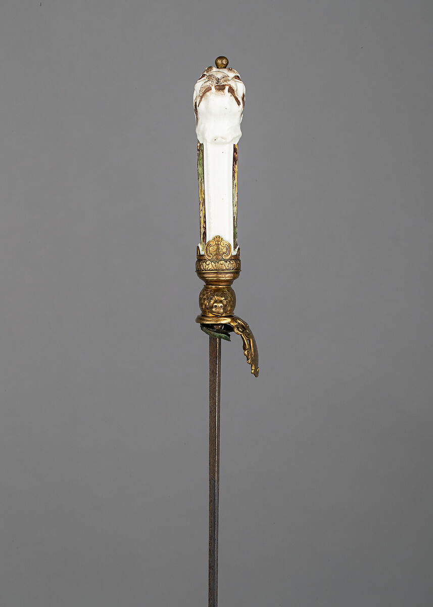 Hunting Sword, Steel, brass, gold, porcelain, pigments, German, Saxony