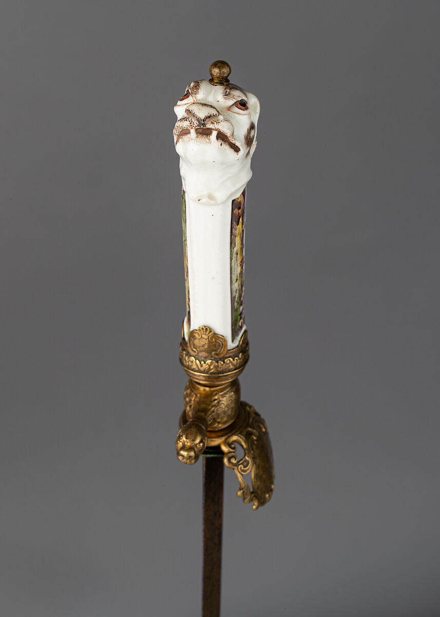 Hunting Sword, Steel, brass, gold, porcelain, pigments, German, Saxony