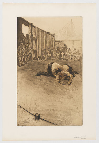 Wrestlers: Double Down with Head to the Ground (Double Prise de Tete a Terre), Edgar Chahine  French, Soft-ground etching (Vernis Mou); fourth state of four