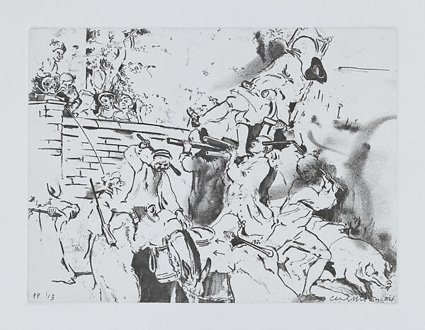 Chairing the Members, Cecily Brown (British, born London, 1969), Softground etching on blue paper 