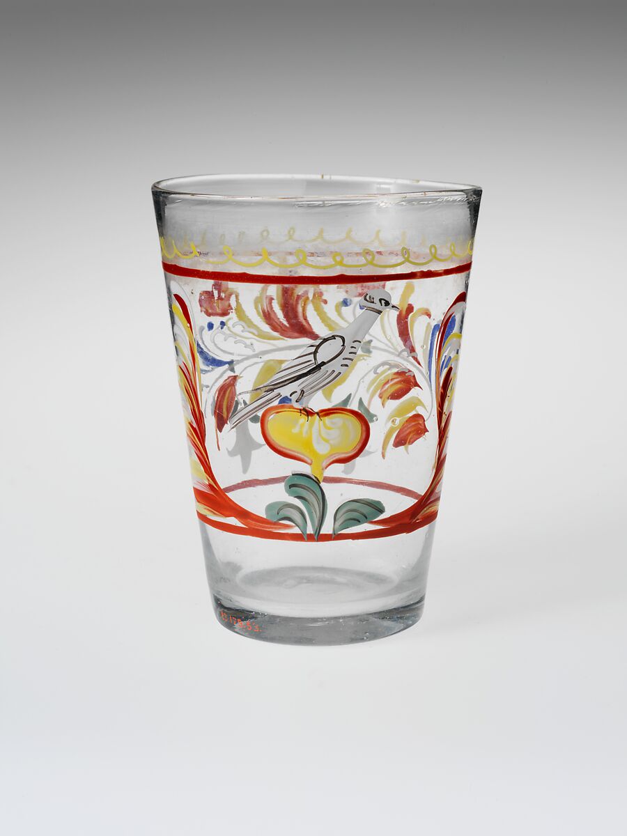 Tumbler, Non-lead glass with enamel decoration 