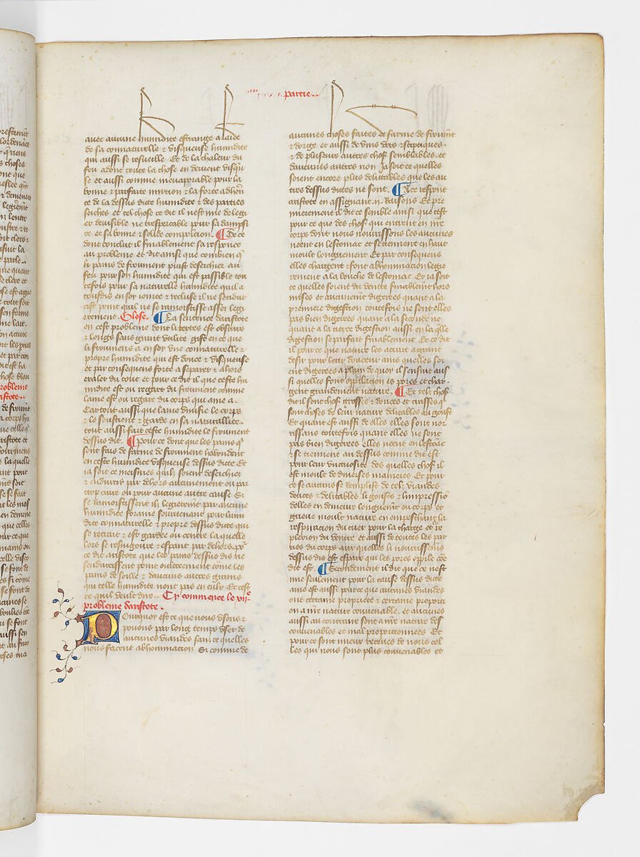 A Medieval Bakery, from the Book of Problems of Pseudo-Aristotle, translated into the French by Évrart de Conty, Master of the Second Roman de la Rose of the Duke of Berry, working late fourteenth-early fifteenth century, Ink, colors, and gold on vellum, French (Paris)