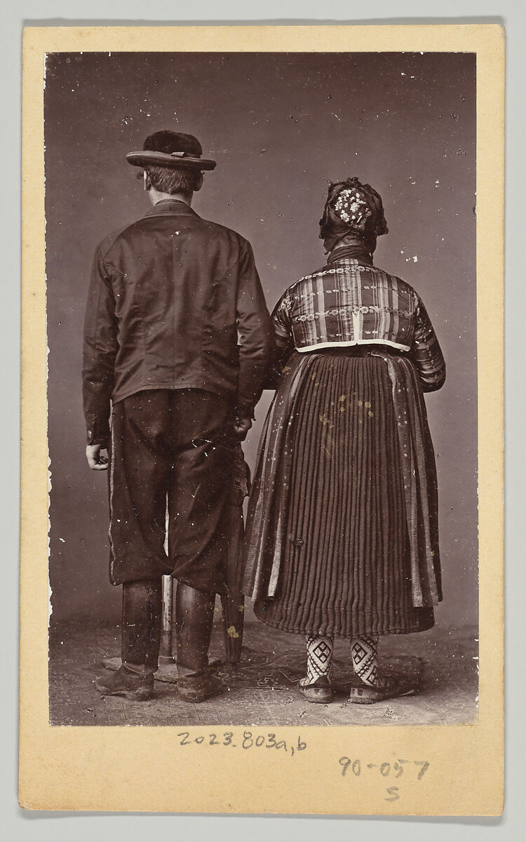 [Woman and Man in Regional Dress, Seen From Front and Back], Unknown, Albumen silver prints