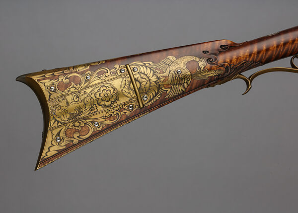 Flintlock Longrifle, John C. Ennis III (American, b. 1947), Wood (maple), steel, silver, gold, brass, American, Council, Idaho