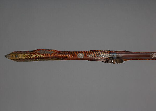 Flintlock Longrifle, John C. Ennis III (American, b. 1947), Wood (maple), steel, silver, gold, brass, American, Council, Idaho
