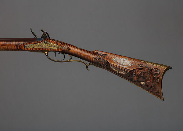 Flintlock Longrifle, John C. Ennis III (American, b. 1947), Wood (maple), steel, silver, gold, brass, American, Council, Idaho
