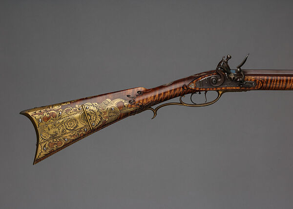 Flintlock Longrifle, John C. Ennis III (American, b. 1947), Wood (maple), steel, silver, gold, brass, American, Council, Idaho 