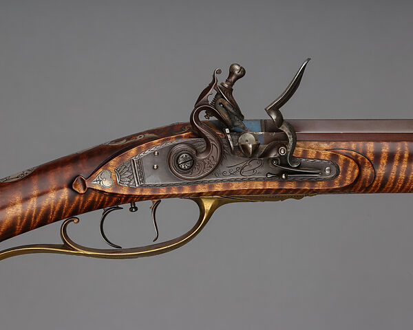 Flintlock Longrifle, John C. Ennis III (American, b. 1947), Wood (maple), steel, silver, gold, brass, American, Council, Idaho