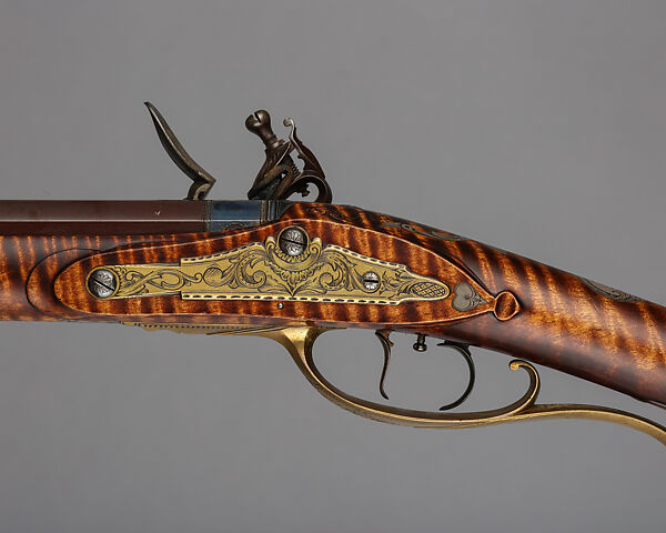 Flintlock Longrifle, John C. Ennis III (American, b. 1947), Wood (maple), steel, silver, gold, brass, American, Council, Idaho