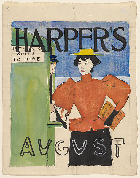 Study for Harper's August, Edward Penfield (American, Brooklyn, New York 1866–1925 Beacon, New York), Ink, watercolor, and gouache 