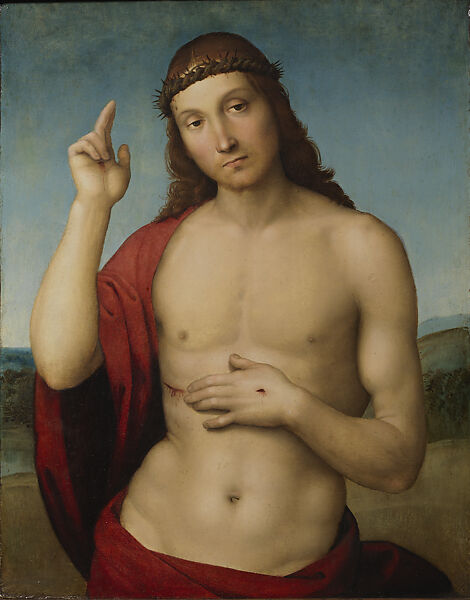Christ Blessing with the Stigmata in a Landscape, Raphael (Raffaello Sanzio or Santi)  Italian, Oil on wood