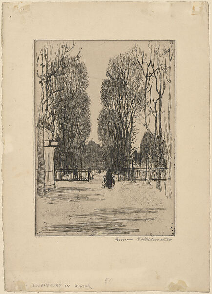 The Luxembourg Gardens in Winter, Anne Goldthwaite (American, Montgomery, Alabama 1869–1944 New York), Etching and drypoint 