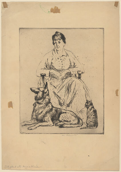 Self portrait with Major and Minnie, Anne Goldthwaite (American, Montgomery, Alabama 1869–1944 New York), Etching 