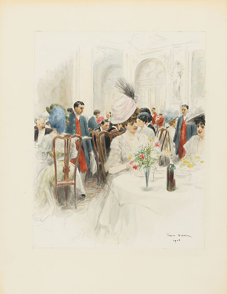 Dinner at Palace Hotel (Palace Hotel Le Diner), Marie-Louis-Pierre Vidal (French, Tours, 1849–1929 (?)), Watercolor over graphite 