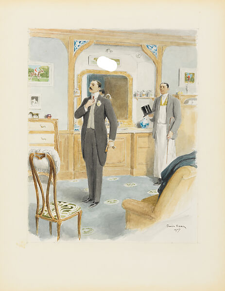 A Gentleman goes to his club (Monsieur va au cercle), Marie-Louis-Pierre Vidal  French, Watercolor over graphite