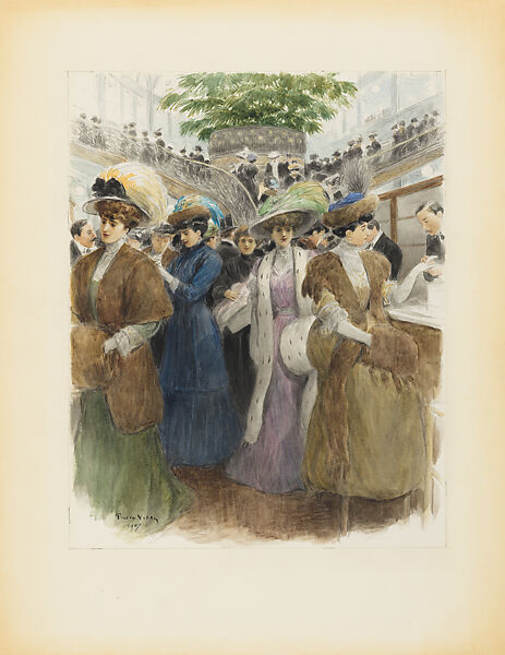 A Visit to the department store (Viste aux grands magasins), Marie-Louis-Pierre Vidal (French, Tours, 1849–1929 (?)), Watercolor over graphite 