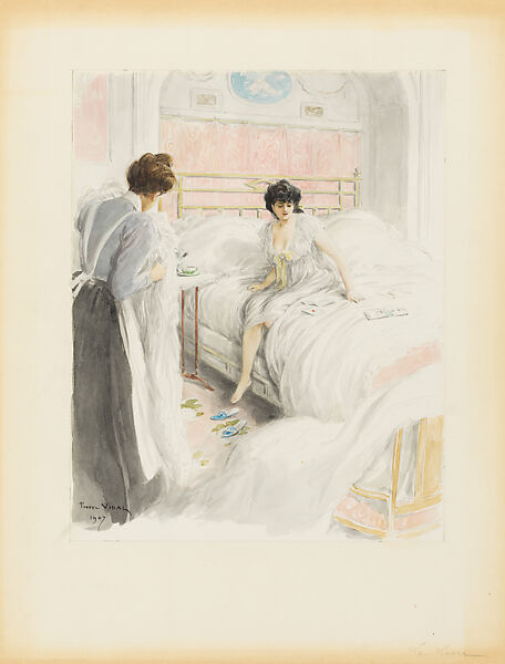 A Woman getting up (Intimite, Le Lever), Marie-Louis-Pierre Vidal (French, Tours, 1849–1929 (?)), Watercolor over graphite 