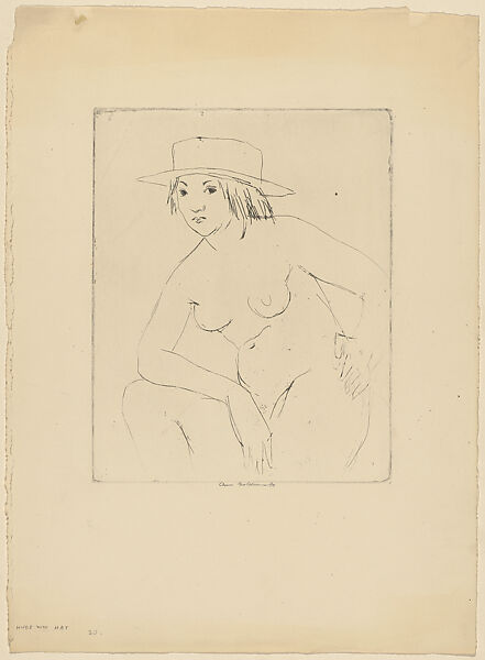 Nude with Hat, Anne Goldthwaite (American, Montgomery, Alabama 1869–1944 New York), Drypoint 