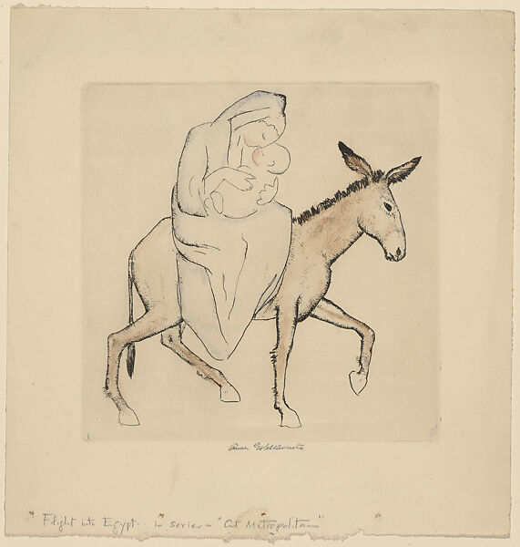 The Flight into Egypt, from "At Metropolitan", Anne Goldthwaite (American, Montgomery, Alabama 1869–1944 New York), Etching with watercolor 