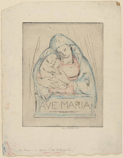 Ave Maria, from "At Metropolitan", Anne Goldthwaite (American, Montgomery, Alabama 1869–1944 New York), Etching with watercolor additions 