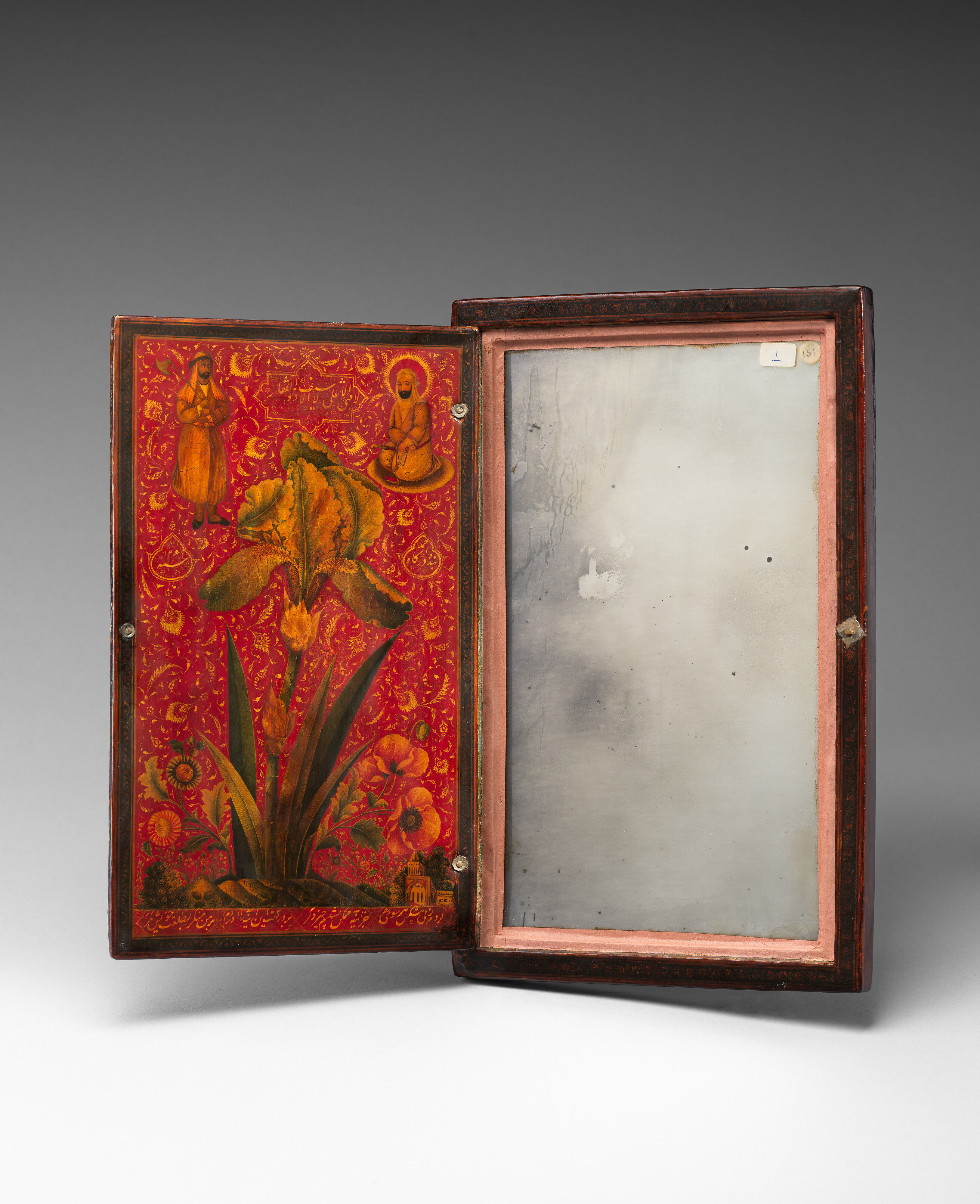 Mirror Case, Aqa Ahmad, Pasteboard, papier-maché; opaque watercolor, gilded, and lacquered