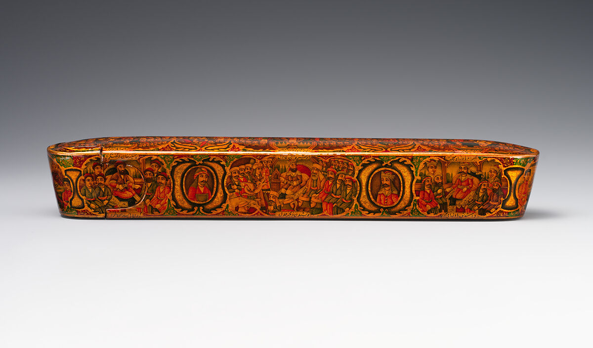 Lacquer Pen Box with Royal Audience Scenes, Sani' Humayun (Iranian), Papier-maché; painted, gilded, and varnished