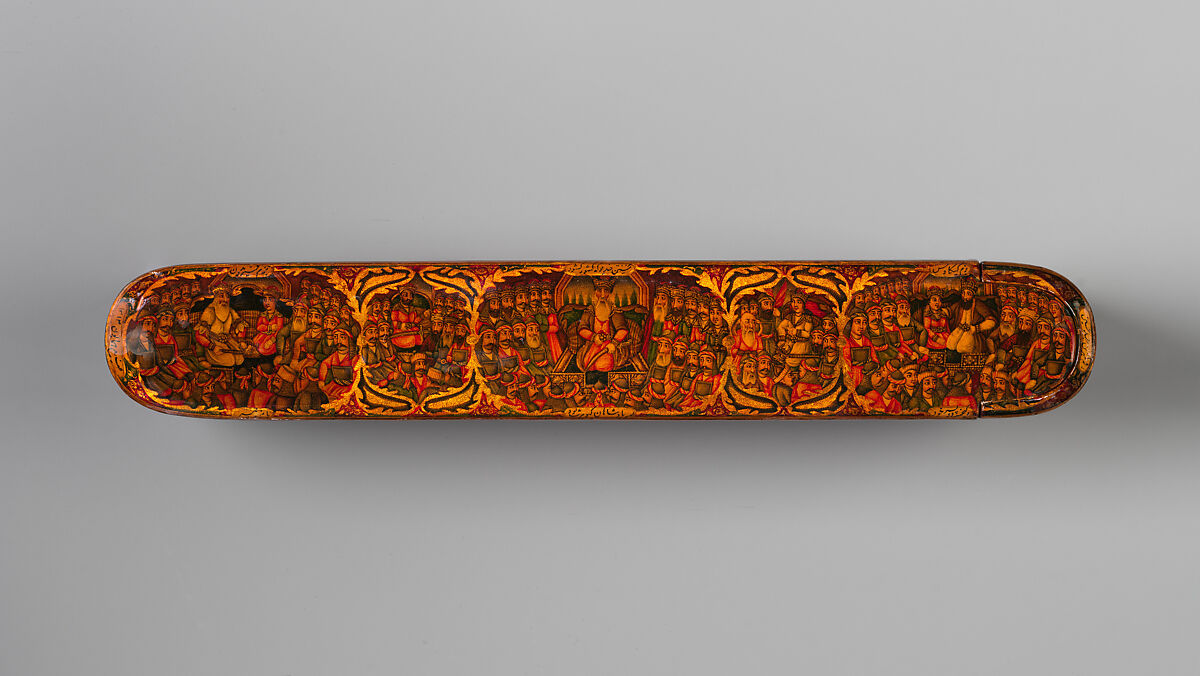 Lacquer Pen Box with Royal Audience Scenes, Sani' Humayun (Iranian), Papier-maché; painted, gilded, and varnished