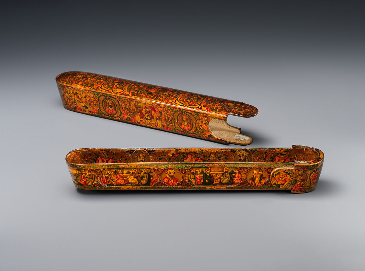 Lacquer Pen Box with Royal Audience Scenes, Sani' Humayun (Iranian), Papier-maché; painted, gilded, and varnished