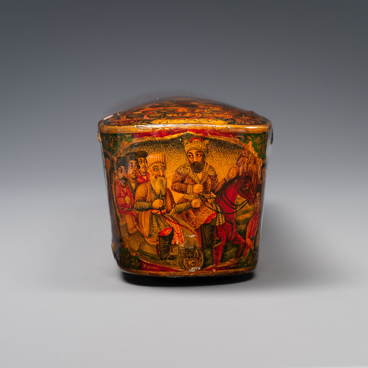 Lacquer Pen Box with Royal Audience Scenes, Sani' Humayun (Iranian), Papier-maché; painted, gilded, and varnished