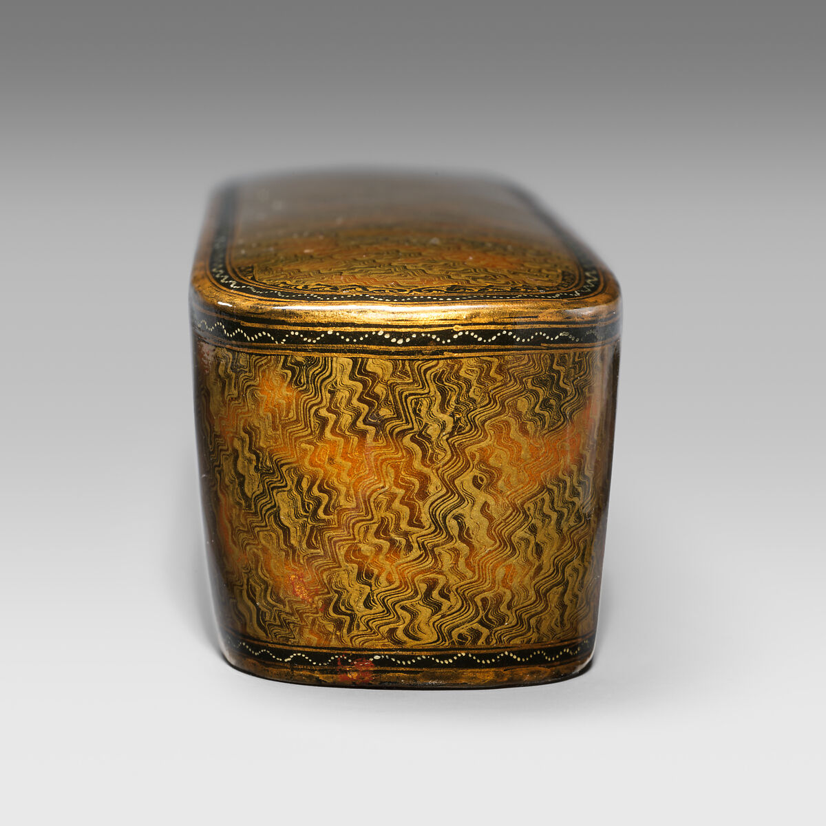 Pen Box with Marbled Design, Rajab 'Ali, Papier-maché; painted, gilded, and varnished