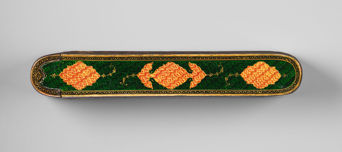 Pen Box with Marbled Design, Rajab 'Ali, Papier-maché; painted, gilded, and varnished