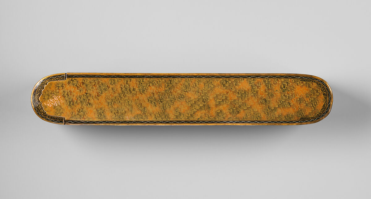 Pen Box with Marbled Design, Rajab 'Ali, Papier-maché; painted, gilded, and varnished