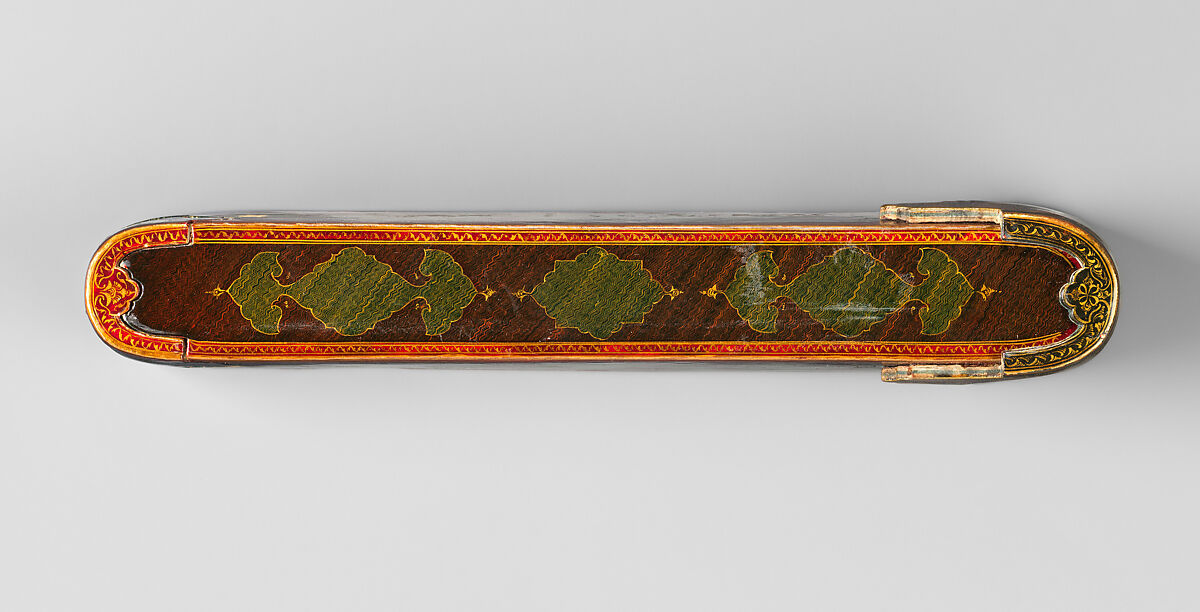 Pen Box with Marbled Design, Rajab 'Ali, Papier-maché; painted, gilded, and varnished
