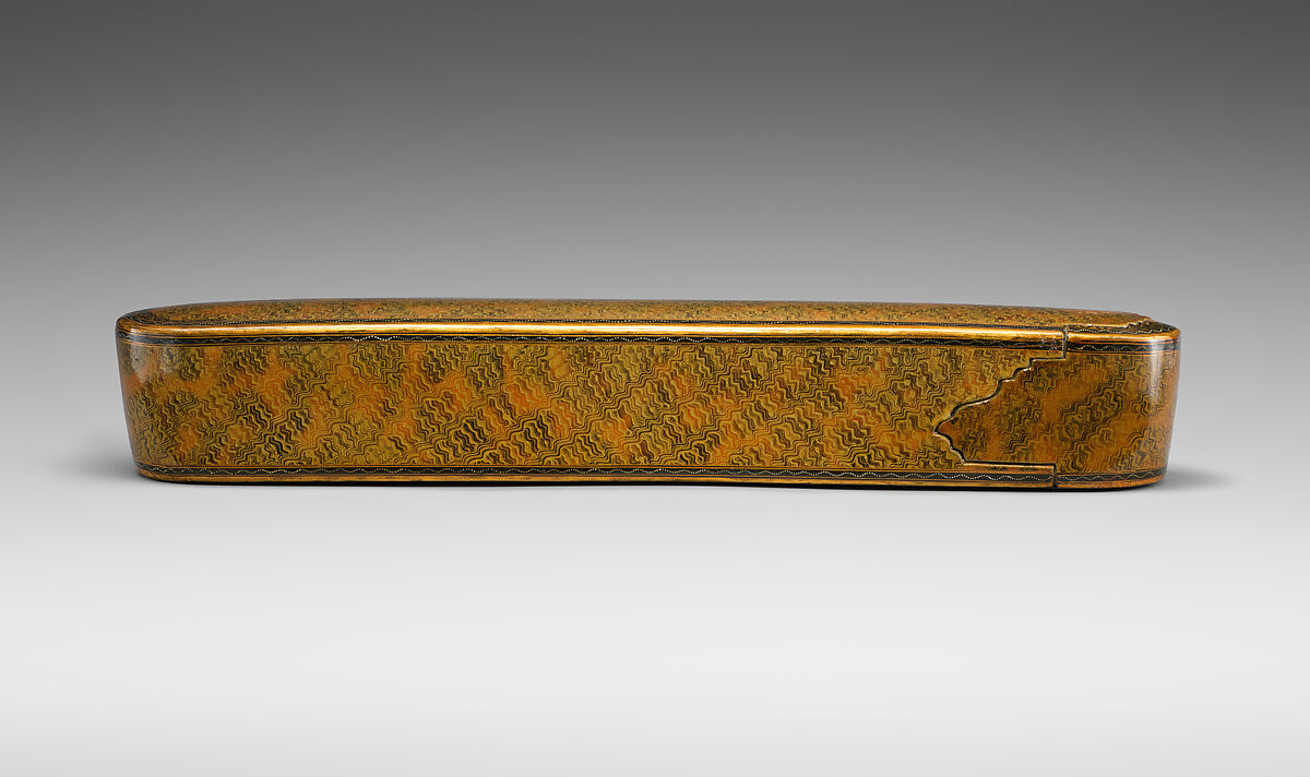 Pen Box with Marbled Design, Rajab 'Ali, Papier-maché; painted, gilded, and varnished