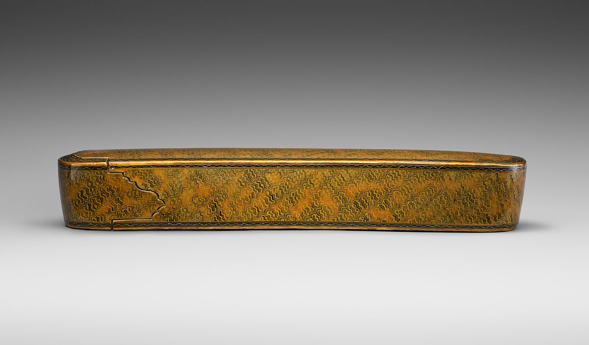 Pen Box with Marbled Design, Rajab 'Ali, Papier-maché; painted, gilded, and varnished