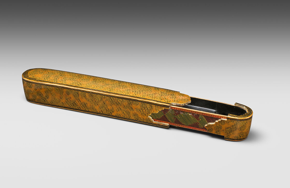 Pen Box with Marbled Design, Rajab 'Ali, Papier-maché; painted, gilded, and varnished