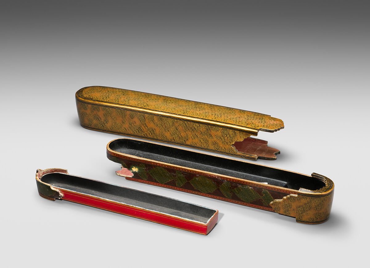 Pen Box with Marbled Design, Rajab 'Ali, Papier-maché; painted, gilded, and varnished