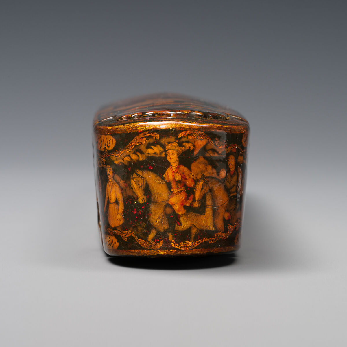 Pen Box Depicting Shaykh San'an and the Christian Maiden, attributed to Muhammad Isma'il Isfahani (Iranian, 1814–1892), Papier-maché; painted, gilded, and varnished