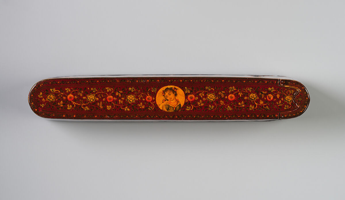 Pen Box Depicting Shaykh San'an and the Christian Maiden, attributed to Muhammad Isma'il Isfahani (Iranian, 1814–1892), Papier-maché; painted, gilded, and varnished