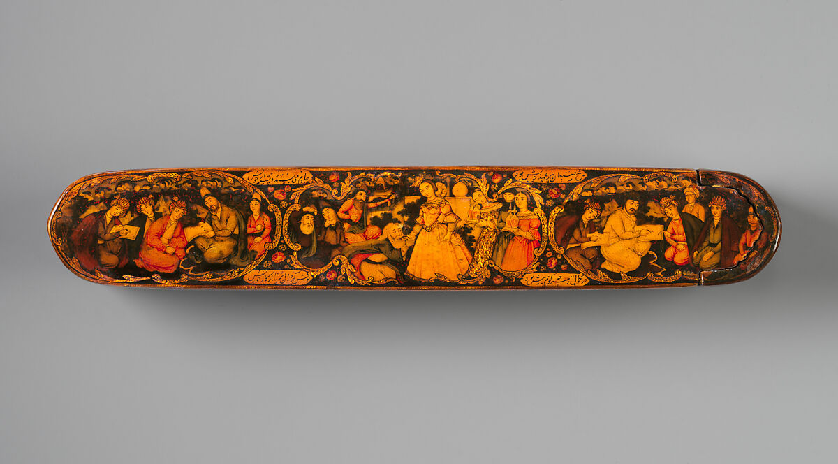 Pen Box Depicting Shaykh San'an and the Christian Maiden, attributed to Muhammad Isma'il Isfahani (Iranian, 1814–1892), Papier-maché; painted, gilded, and varnished