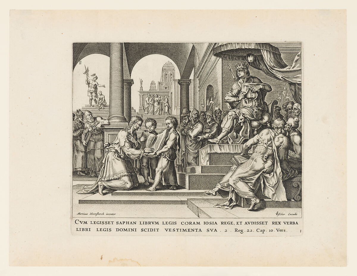 Saphan Reading the Book of the Law to Josiah, Claes Jansz. Visscher (Dutch, Amsterdam 1586–1652 Amsterdam), Engraving 