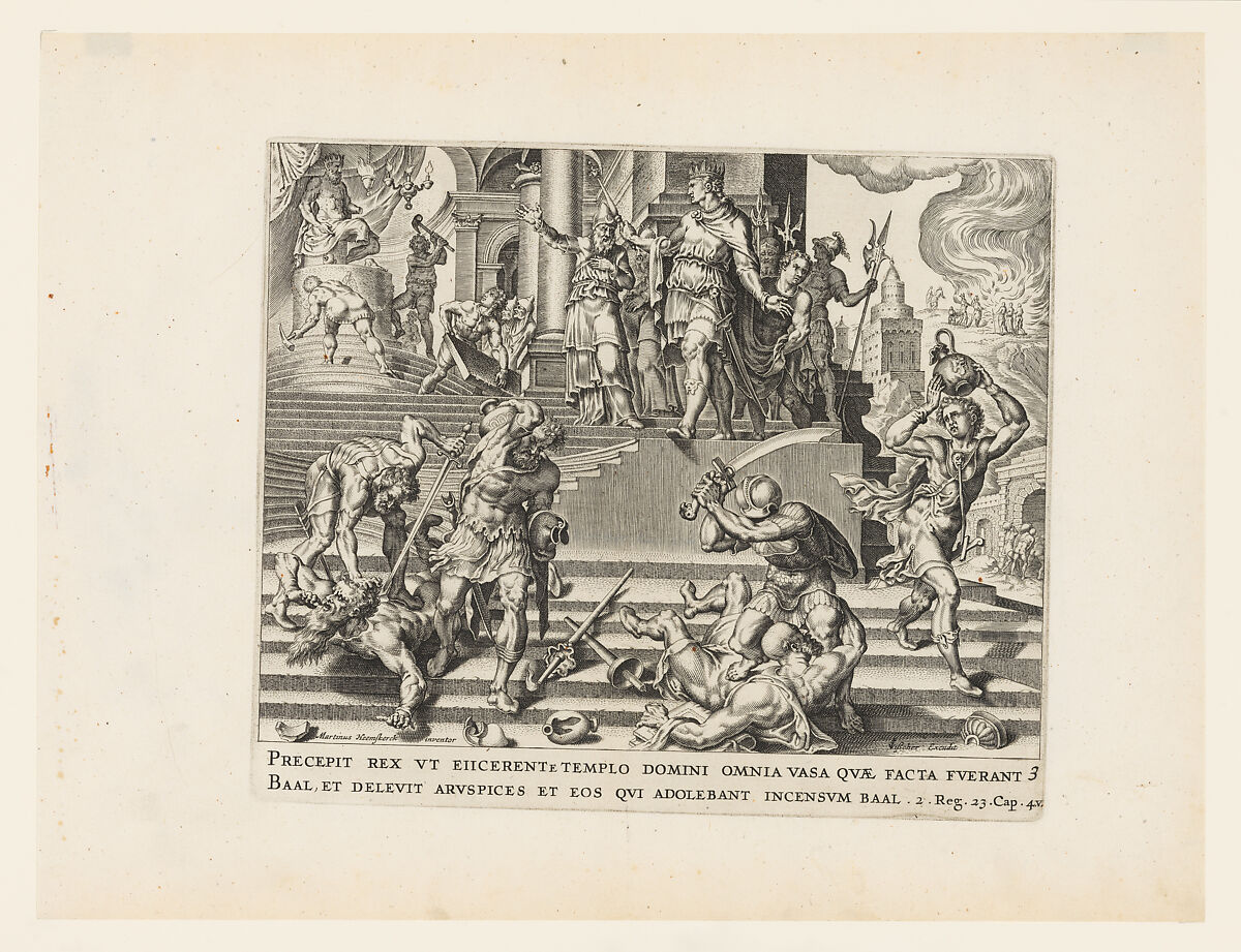 The Destruction of the Temple of Baal and the Slaughter of His Priests, Claes Jansz. Visscher (Dutch, Amsterdam 1586–1652 Amsterdam), Engraving 
