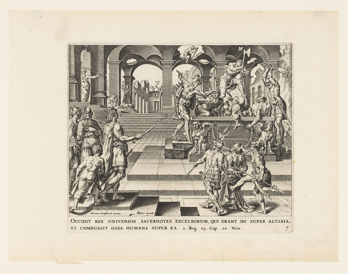 The Slaughter of the Priests of Samaria, Claes Jansz. Visscher (Dutch, Amsterdam 1586–1652 Amsterdam), Engraving 