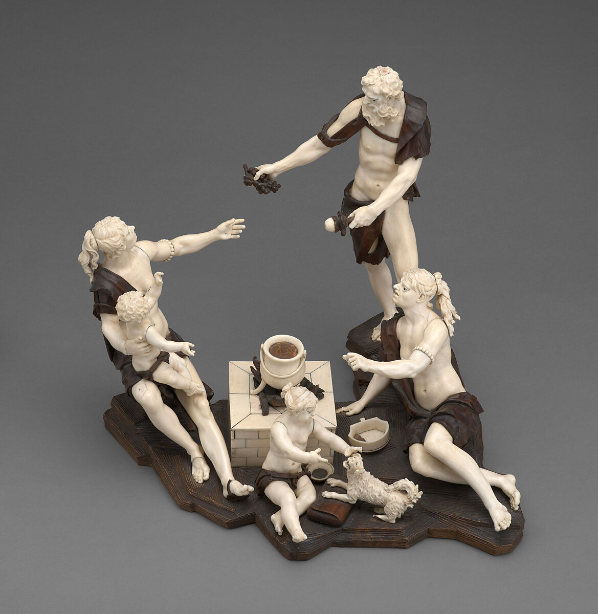 Resting Wanderers, Attributed to Simon Troger (German, 1683–1768), Historic ivory, fruitwood, glass, Southern German