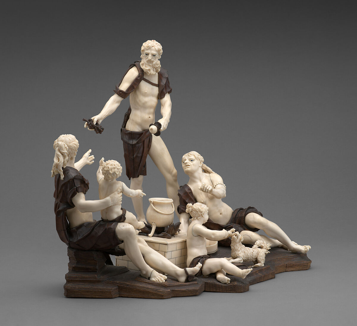 Resting Wanderers, Attributed to Simon Troger (German, 1683–1768), Historic ivory, fruitwood, glass, Southern German
