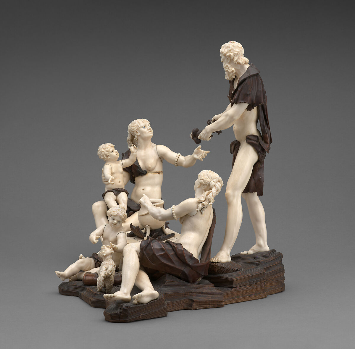 Resting Wanderers, Attributed to Simon Troger (German, 1683–1768), Historic ivory, fruitwood, glass, Southern German