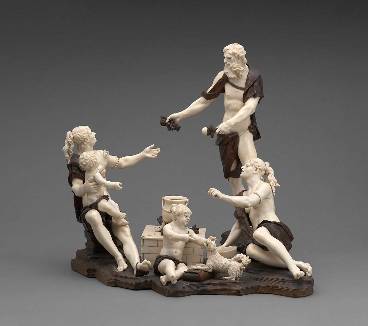 Resting Wanderers, Attributed to Simon Troger (German, 1683–1768), Historic ivory, walnut, glass, Southern German 